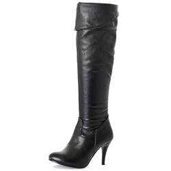 VULTRO Damen Kniehohe Stiefel Pu Leder Stöckel Absatz Lange Schlauchstiefel,Schwarz,49 EU von VULTRO