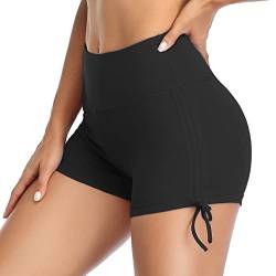 VUTRU Damen Badeshorts Kurze Hohe Taille Badehose Schnell Trocknend Schwimmhose Yogahose Yoga Leggings Schwarz L von VUTRU