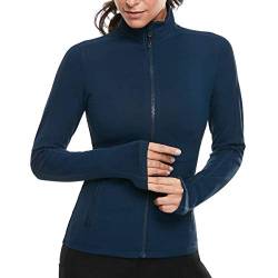 VUTRU Damen Laufjacke Hoher Kragen Leicht Sportjacke Langarm Yoga Shirt Fitness Jacke Atmungsaktive Trainingsjacke mit Daumenlöchern und durchgehendem Reißverschluss Blau XXL von VUTRU