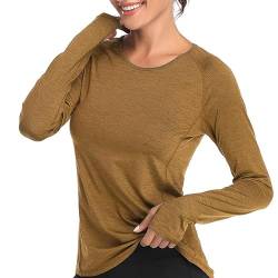 VUTRU Damen Laufshirt Langarm Sportshirt Schnell Trocken Fitness Yoga Top mit Daumenloch braun S von VUTRU