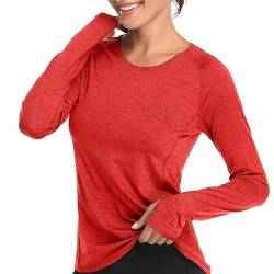 VUTRU Damen Laufshirt Langarm Sportshirt Schnell Trocken Fitness Yoga Top mit Daumenloch rot XS von VUTRU