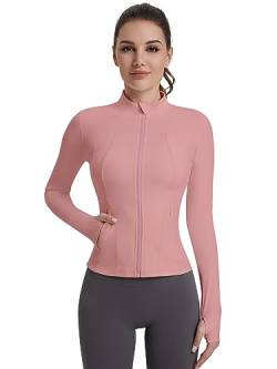 VUTRU Damen Leichte Laufjacke - Stilvolle Sportbekleidung für Damen, Atmungsaktive Sportjacke Mit Daumenlöchern und Reißverschlusstaschen Rosa M von VUTRU