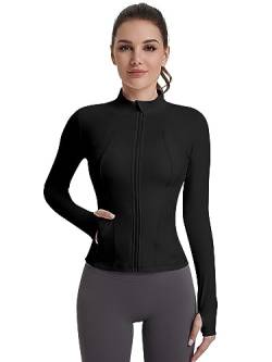 VUTRU Damen Leichte Laufjacke - Stilvolle Sportbekleidung für Damen, Atmungsaktive Sportjacke Mit Daumenlöchern und Reißverschlusstaschen Schwarz V1 L von VUTRU