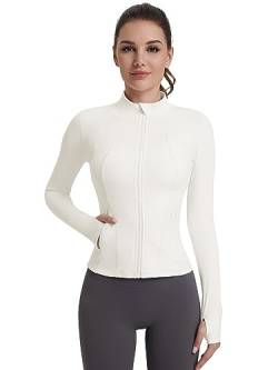 VUTRU Damen Leichte Laufjacke - Stilvolle Sportbekleidung für Damen, Atmungsaktive Sportjacke Mit Daumenlöchern und Reißverschlusstaschen Weiß L von VUTRU