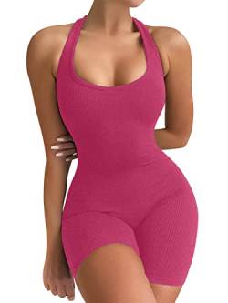 VUTRU Damen One Piece Unitard Sommer Outfits Overalls Sexy Bodysuit Gym Yoga Shorts Squat Strampler Ärmellose Overalls Streamlined Rompers Sleeveless Jumpsuits Rose L von VUTRU