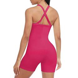 VUTRU Damen One Piece Unitard V-Ausschnitt Kreuzträger Overalls Sexy Bodysuit Gym Yoga Shorts Squat Strampler Ärmellose Overalls Streamlined Rompers Sleeveless Jumpsuits Rot M von VUTRU