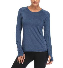 VUTRU Damen-Sport-T-Shirt, langärmelig, Laufshirt, Laufen, Fitnessstudio, Yoga, mit Daumenlöchern, mittelgroß, blau von VUTRU