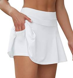 VUTRU Damen Tennisröcke Hohe Taille Tennis Skort mit Taschen Laufröcke Sport Golfrock mit Innenhose Weiß S von VUTRU