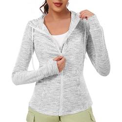 VUTRU Damen Winter Sportjacke mit Kapuze - Funktionale Laufjacke für stilbewusste Frauen, wärmende Sportbekleidung mit Daumenlöchern und praktischen Reißverschlusstaschen Grau M von VUTRU