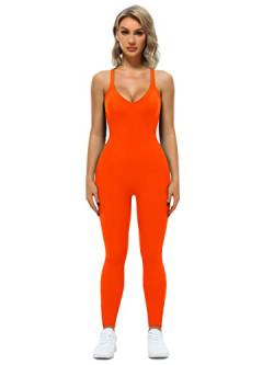 VUTRU Frauen Yoga Gerippte Einteilige Tank Tops Crisscross Rücken V-Ausschnitt Tank Strampler Ärmellose Übung Jumpsuits Orange L von VUTRU