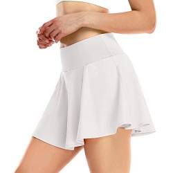 VUTRU Plissee-Tennisrock für Damen mit Taschen, hoch taillierter sportlicher Golf-Skorts-Röcke für Damen zum Laufen lässig Weiß XL von VUTRU