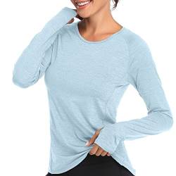 VUTRU Schnelltrocknendes Langarmshirt für Damen – feuchtigkeitsableitendes Sportoberteil mit UPF 50+ Sonnenschutz und Daumenloch für Outdoor-Aktivitäten Himmelblau XXL von VUTRU