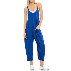 VUTRU Stylischer Damen Sommer Overall – Ärmelloser Jumpsuit mit lockerer Passform,V-Ausschnitt,trendy Spaghetti-Träger und praktischen Taschen für einen bequemen und modischen Look Blau S von VUTRU