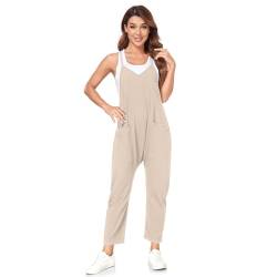 VUTRU Stylischer Damen Sommer Overall – Ärmelloser Jumpsuit mit lockerer Passform,V-Ausschnitt,trendy Spaghetti-Träger und praktischen Taschen für einen bequemen und modischen Look HellBraun L von VUTRU