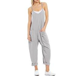 VUTRU Stylischer Damen Sommer Overall – Ärmelloser Jumpsuit mit lockerer Passform,V-Ausschnitt,trendy Spaghetti-Träger und praktischen Taschen für einen bequemen und modischen Look Hellgrau L von VUTRU