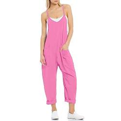 VUTRU Stylischer Damen Sommer Overall – Ärmelloser Jumpsuit mit lockerer Passform,V-Ausschnitt,trendy Spaghetti-Träger und praktischen Taschen für einen bequemen und modischen Look Hellrosa L von VUTRU