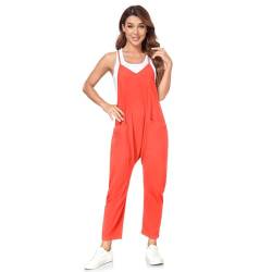 VUTRU Stylischer Damen Sommer Overall – Ärmelloser Jumpsuit mit lockerer Passform,V-Ausschnitt,trendy Spaghetti-Träger und praktischen Taschen für einen bequemen und modischen Look Orange M von VUTRU