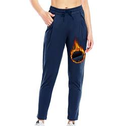 VUTRU Thermo Jogginghose Damen Warm Sweathose Trainingshose Sporthose mit Taschen Winter Yogahose Knöchellänge Marineblau S von VUTRU