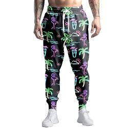 VVGETE 80er-Jahre-Kostüme für Herren, Jogginghose, Freizeithose, Laufhose mit Kordelzug, 90er-Jahre-Outfit für Herren, Neon Flamingo, Groß von VVGETE