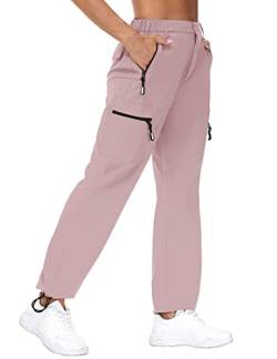 VVK Damen-Cargohose, leicht, schnell trocknend, Outdoor-Sporthose, Camping, Klettern, Golf, Reißverschlusstaschen, rosa - dusty pink, S von VVK