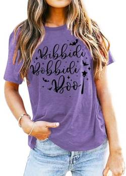 Bibbidi Bobbidi Boo Shirt Frauen Niedlich Halloween T-Shirt Lustig Buchstabendruck Tees Casual Urlaub Tee Tops, violett, Klein von VVNTY