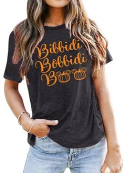 Bibbidi Bobbidi Boo Shirt Frauen Süß Halloween T-Shirt Lustig Brief Druck Tees Casual Urlaub Tee Tops, grau, Klein von VVNTY