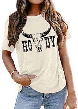 Howdy Cowgirl Shirt Damen Western Vintage Country Southern Graphic Tops T-Shirts Casual Kurzarm T-Shirts, Beige, X-Groß von VVNTY
