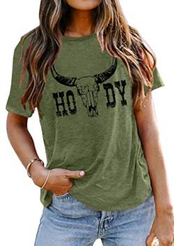 Howdy Cowgirl Shirt Damen Western Vintage Country Southern Graphic Tops T-Shirts Casual Kurzarm T-Shirts, Grün , X-Groß von VVNTY