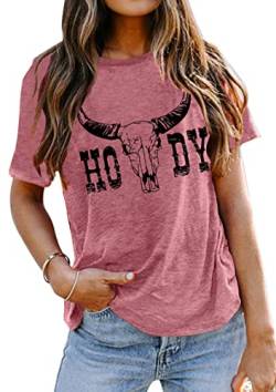 Howdy Cowgirl Shirt Damen Western Vintage Country Southern Graphic Tops T-Shirts Casual Kurzarm T-Shirts, Pink, XX-Large von VVNTY