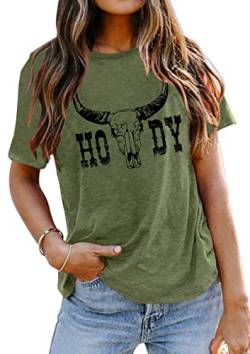 Howdy Cowgirl-Shirt für Damen, Western, Vintage, Land, Südliche Grafik, Tops, T-Shirts, lässig, kurzärmelig, Grün , Mittel von VVNTY