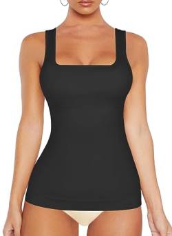 VVX Damen Shapewear Square Neck Tank Tops – Body Shaper für Frauen Bauchkontrolle nahtlose Kompression Tank Tops, 1 Stück, schwarz., S von VVX