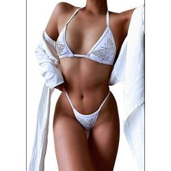 VVXXMO Damen-Bikini-Set, Triangel-BH, Tanga, Unterteil, einfarbig, Schmetterling, Strass, brasilianischer Badeanzug von VVXXMO