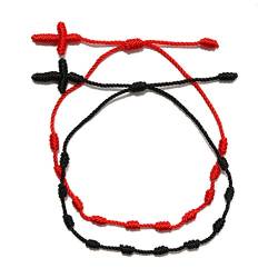 VVXXMO Handgefertigtes Armband mit 7 Knoten und rotem Band, Glücksbringer, für Erfolg und Wohlstand, Freundschaftsarmbänder-Set, 2 Stück, merhfarbig, Einheitsgröße von VVXXMO
