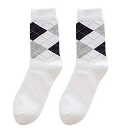 VVXXMO Herren-Socken aus Baumwolle, für Winter und Herbst, Kontrastfarbe, Argyle, kariert, gemustert, atmungsaktiv, formell, geschäftlich, legere Strümpfe Gr. Einheitsgröße, weiß von VVXXMO