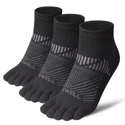 VWELL Coolmax-Zehensocken für Herren und Damen, Fünf-Finger-Socken, atmungsaktiv, 5 Zehensocken, 3 Paar, Schwarz, Small von VWELL
