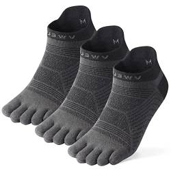 VWELL Zehensocken für Herren/Damen, Coolmax Fünf-Finger-Socken, leistungsstark, athletische Zehensocken, nicht sichtbar (3 Paar), GRAU, Large von VWELL