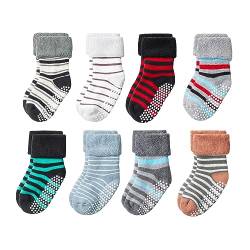 VWU Baby Mädchen Socken Anti Rutsch Dicke Manschette Baumwolle (DE/NL/SE/PL, Alter, 3 Monate, 12 Monate, 8er Streifen) von VWU