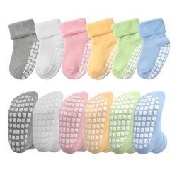 VWU Baby Mädchen Socken Anti Rutsch Dicke Manschette Baumwolle (DE/NL/SE/PL, Alter, 3 Monate, 12 Monate, Groß Antirutsch 6 Farbe) von VWU