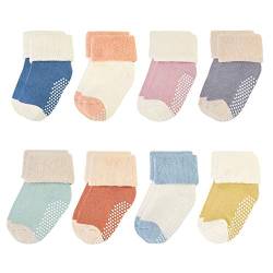 VWU Baby Mädchen Socken Anti Rutsch Dicke Manschette Baumwolle 6er Pack (0-3 Monate, 8 Farben) von VWU