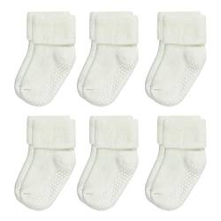 VWU Baby Mädchen Socken Anti Rutsch Dicke Manschette Baumwolle 6er Pack (0-3 Monate, Weiß) von VWU