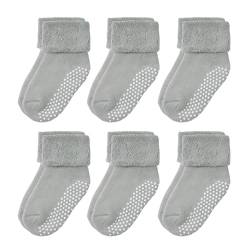 VWU Baby Mädchen Socken Anti Rutsch Dicke Manschette Baumwolle 6er Pack (3-12 Monate, Grau) von VWU