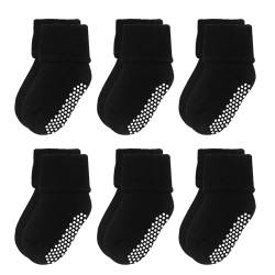 VWU Baby Mädchen Socken Anti Rutsch Dicke Manschette Baumwolle 6er Pack (3-12 Monate, Schwarz) von VWU