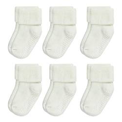 VWU Baby Mädchen Socken Anti Rutsch Dicke Manschette Baumwolle 6er Pack (3-12 Monate, Weiß) von VWU