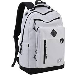 Rucksack für Männer und Frauen, Vonxury Wasserfeste 15,6-Zoll-Laptop-Büchertasche für Schule, Arbeit, Reisen (Weiß-15 Zoll) von VX VONXURY