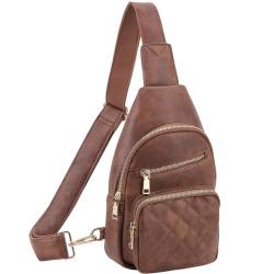 VX VONXURY Brusttasche Damen, Vegan Leder Bauchtasche Umhängetasche Klein, Sling Bag mit Breiten Gurten für Outdoorsport Reisen Arbeiten Einkaufen von VX VONXURY