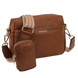 VX VONXURY Damen Umhängetasche, Klein Veganem Leder Crossbody Bag Schultertasche mit Breiten Gurten, Braun von VX VONXURY