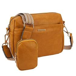 VX VONXURY Damen Umhängetasche, Klein Veganem Leder Crossbody Bag Schultertasche mit Breiten Gurten, Gelb von VX VONXURY