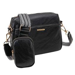 VX VONXURY Damen Umhängetasche, Klein Veganem Leder Crossbody Bag Schultertasche mit Breiten Gurten, Schwarz von VX VONXURY