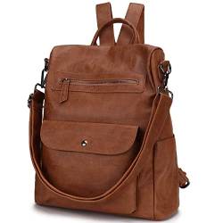 VX VONXURY Rucksack Damen, Anti-Diebstahl-Reiserucksack für Frauen 2 in 1, Elegant Vegan Leder Tagesrucksack für die Arbeit Schule Braun von VX VONXURY