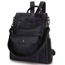 VX VONXURY Rucksack Damen, Anti-Diebstahl-Reiserucksack für Frauen 2 in 1, Elegant Vegan Leder Tagesrucksack für die Arbeit Schule Schwarz von VX VONXURY